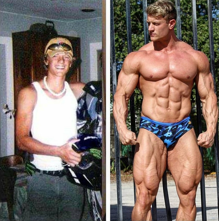 Tyler Garceau's transformation in bodybuilding, before-after