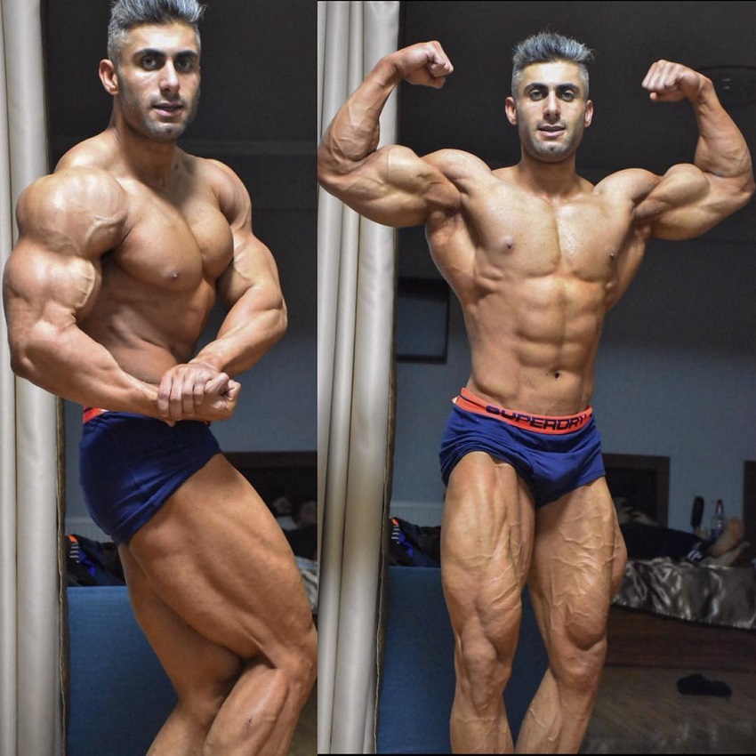 Ahmad Parvin doing a side chest pose looking aesthetic