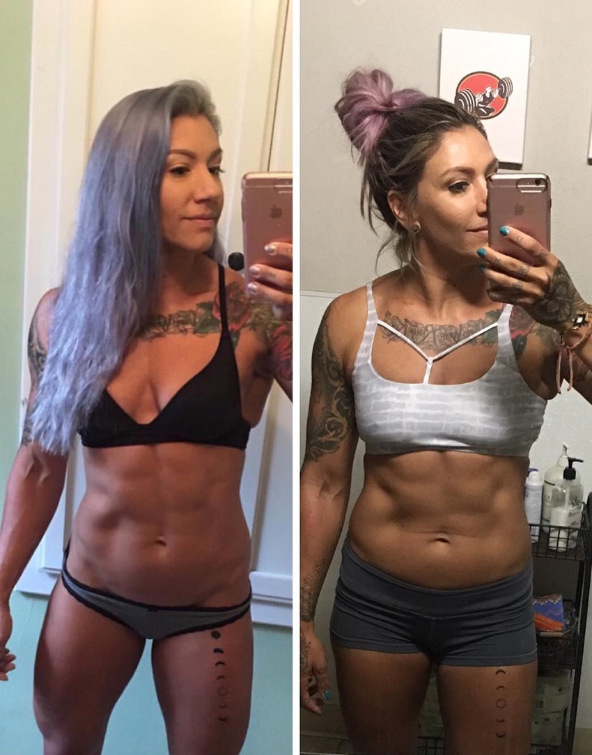 Kat Leone taking a selfie of her lean and toned body