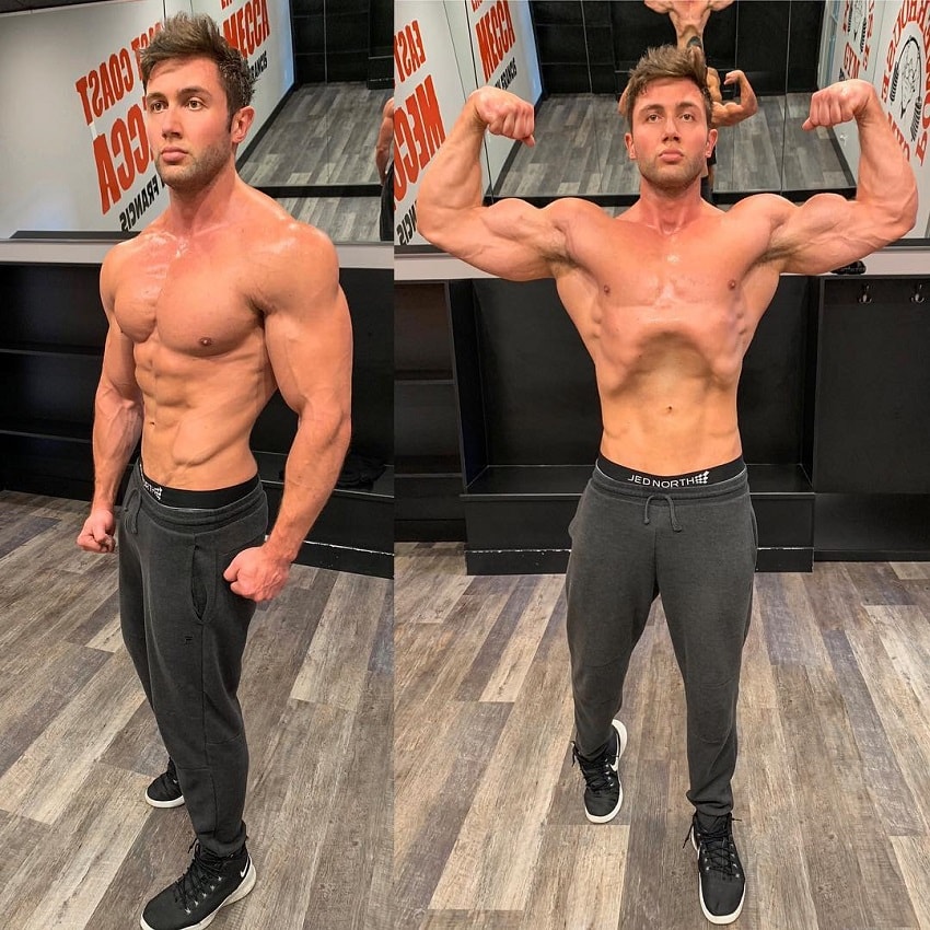 Daniel Zukich flexing his ripped muscles in an empty room