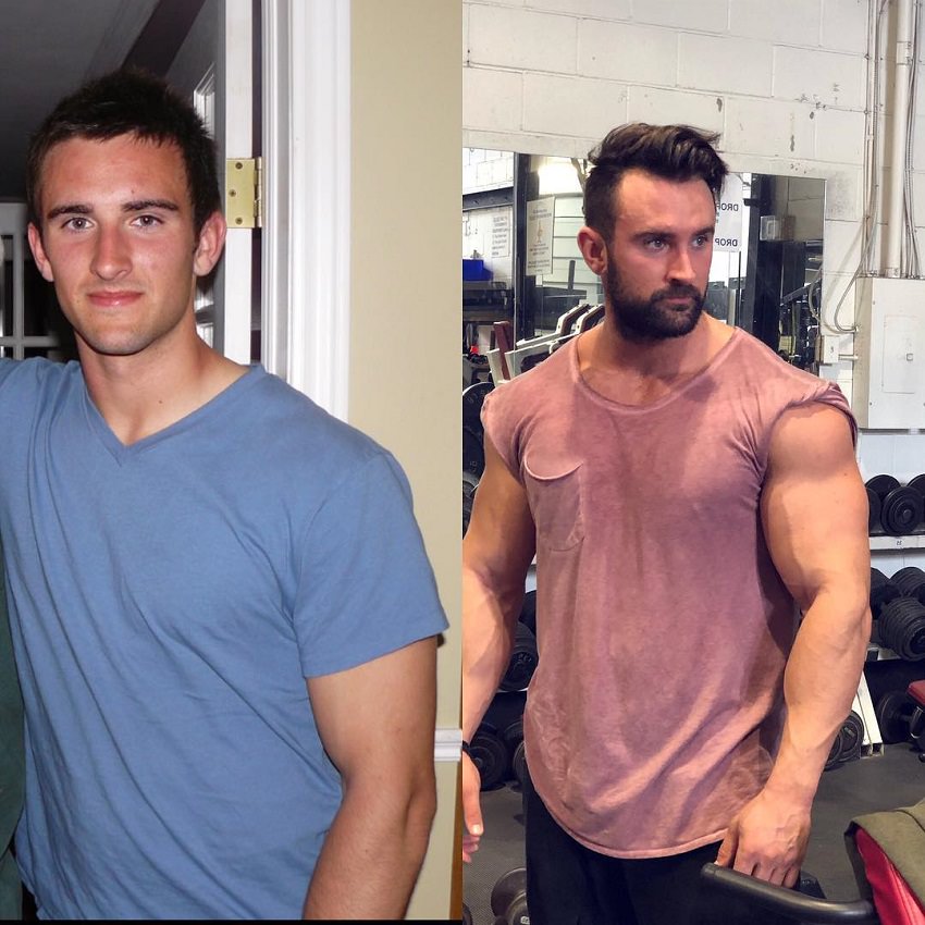 Dylan Thomas transformation in bodybuilding through weight training, before and after