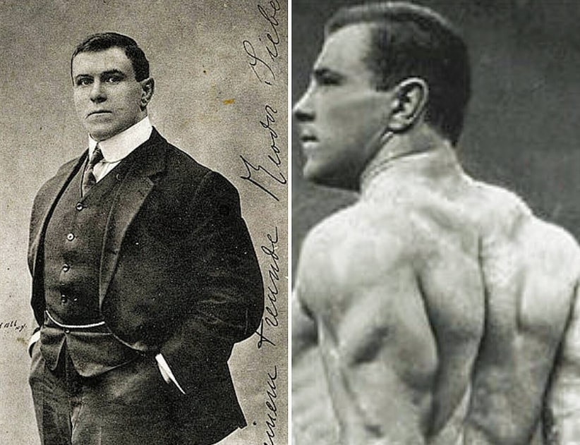 George Hackenschmidt in two different pictures looking strong and muscular