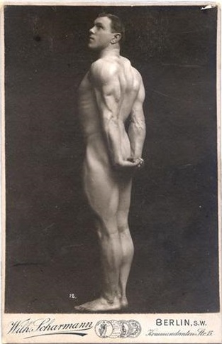 George Hackenschmidt posing shirtless showing off his strong and well-built body