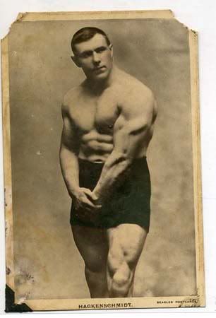 George Hackenschmidt flexing his huge and ripped triceps for the photo