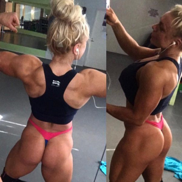 Minna Pajulahti flexing her muscles looking lean and toned