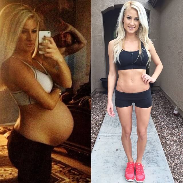 Alexa Jean during and post-pregnancy comparison photo