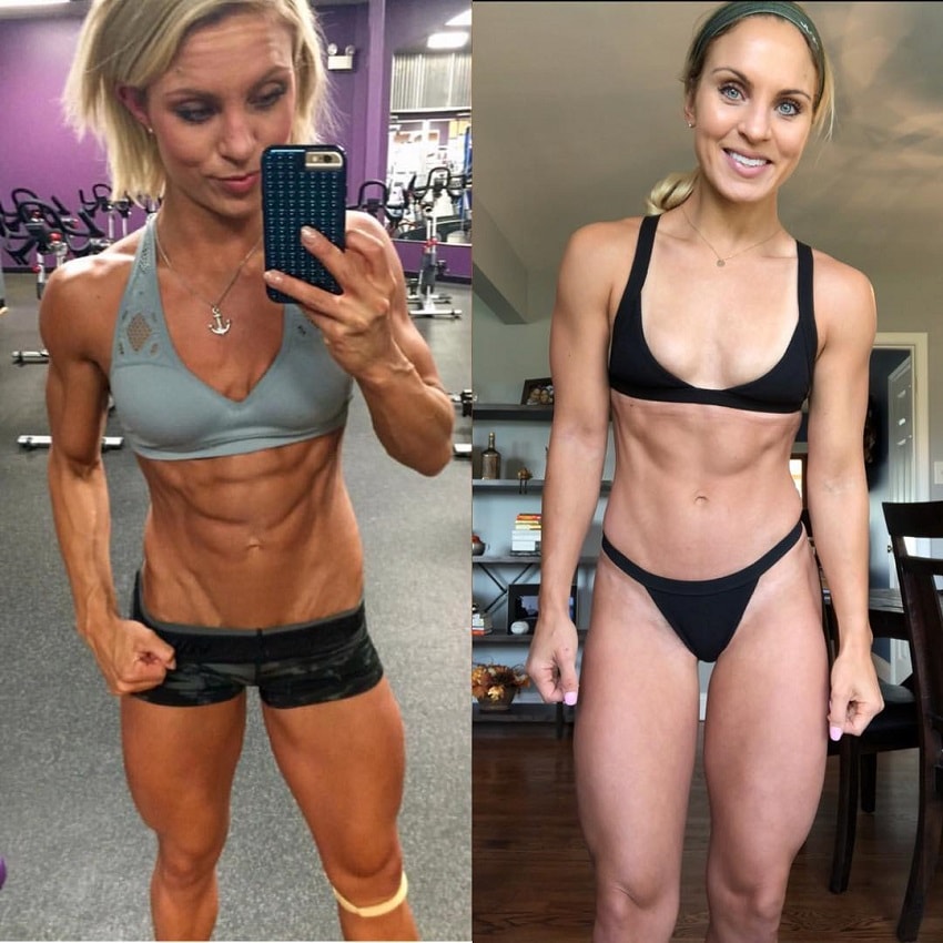 Ashley Nordman before-after physique transformation, from ripped to lean and toned