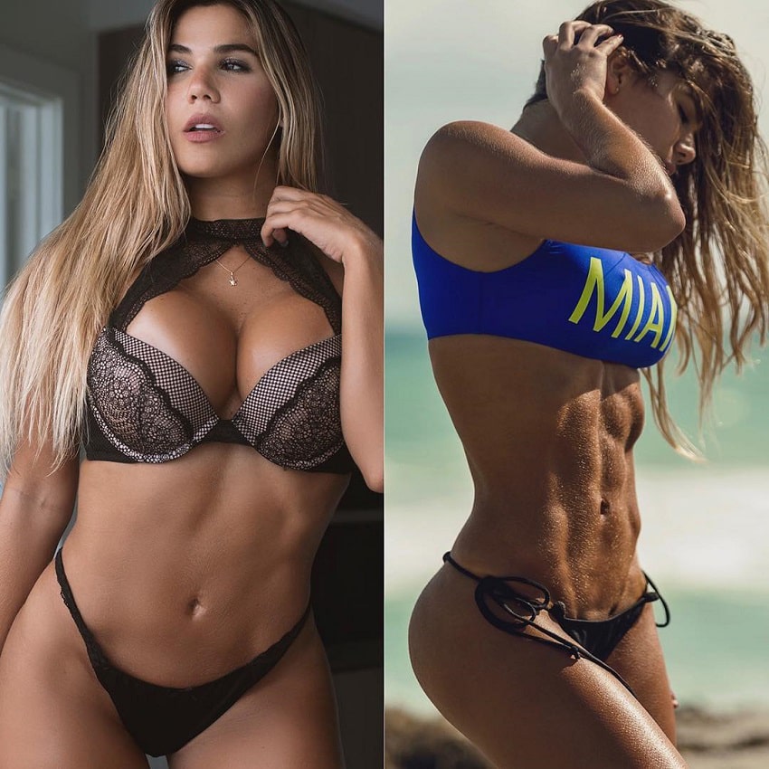 Estefania Pereira flexing her ripped abs looking fit