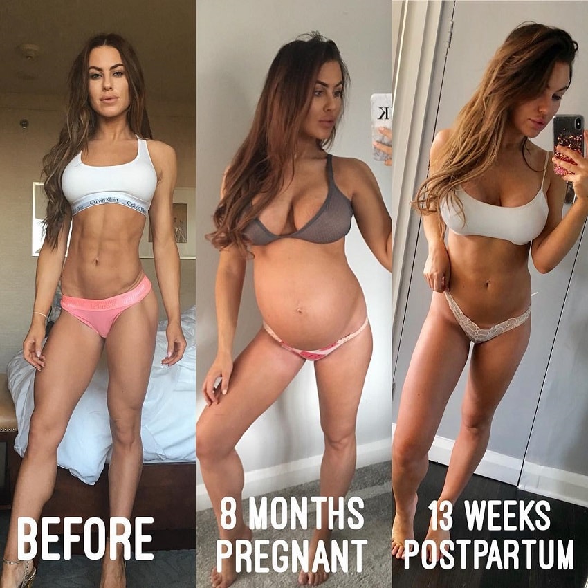 Jade Katy's body transformation before, during, and after pregnancy