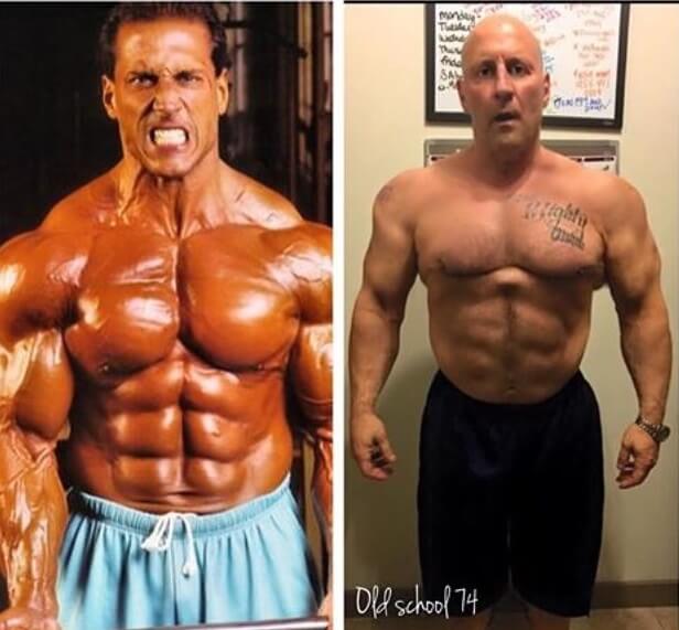 Mike Quinn posing shirtless before-after