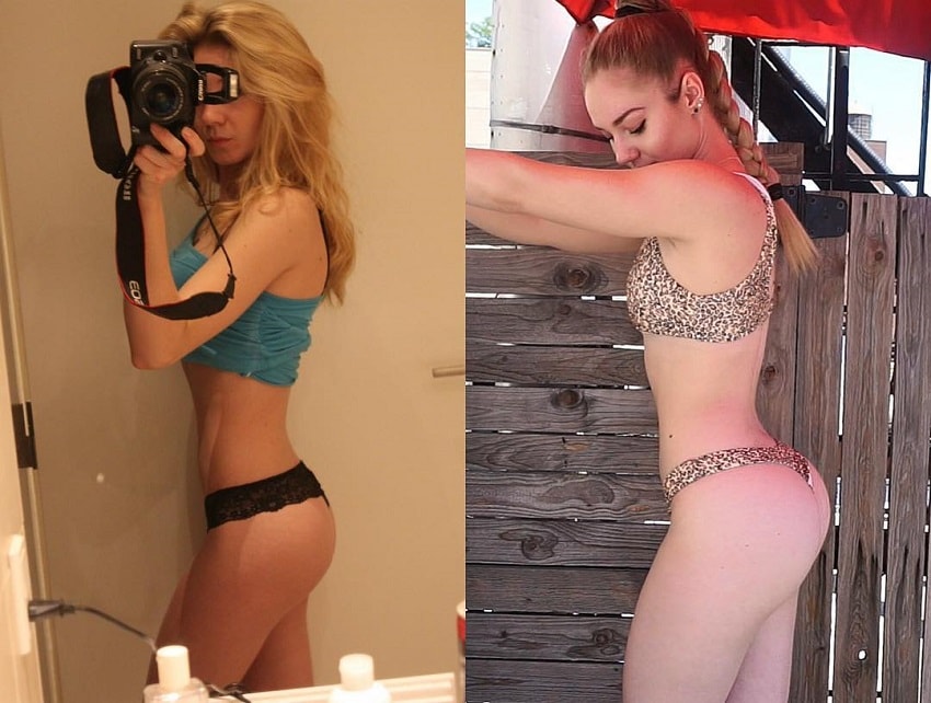 Bella Rahbek fitness transformation from skinny to fit