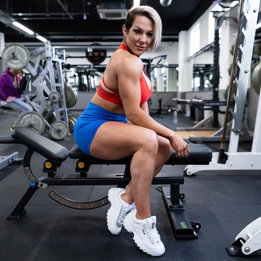 Carly Thornton sitting on a bench looking fit