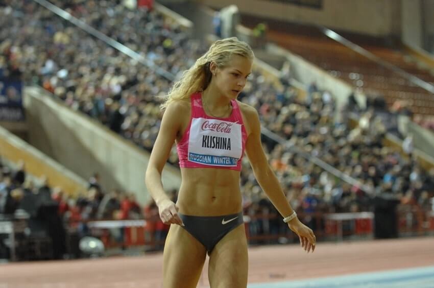 Darya Klishina during a long jump competition in front of a huge crowd