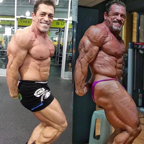 Fernando Sardinha performing a side triceps pose before and after