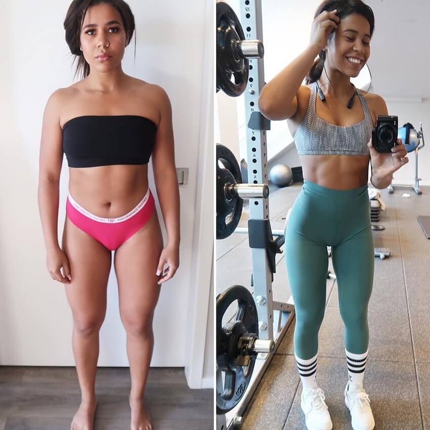 Johanna Sophia and her fitness transformation, before and after