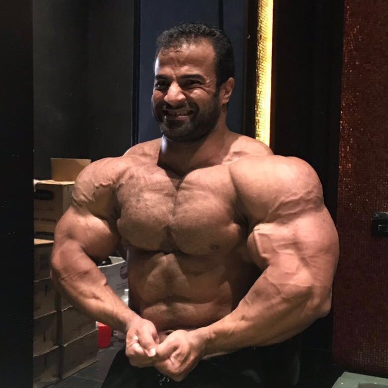 Ahmed Elsadany posing shirtless, looking huge and muscular