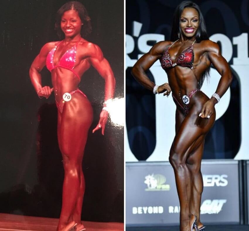 Cydney Gillon's transformation on the bodybuilding stage, before-after