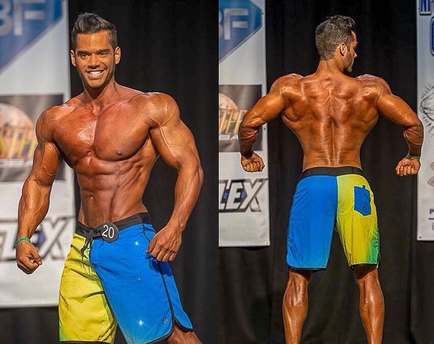 Geder Rocha posing on the bodybuilding stage