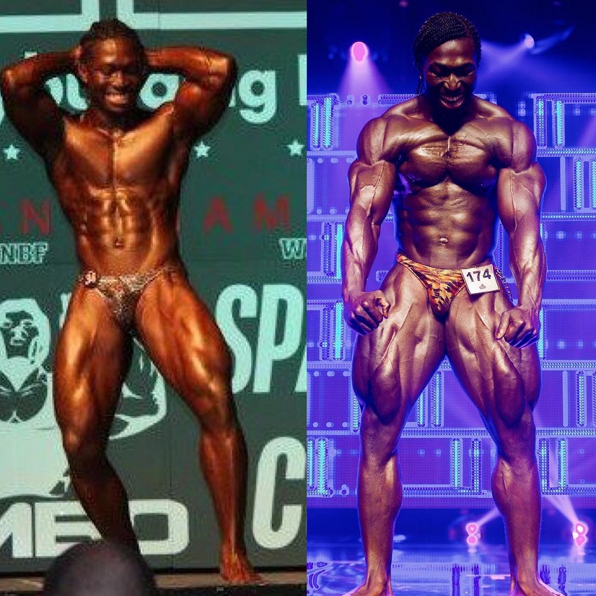 Kwame Duah before-after on the bodybuilding stage