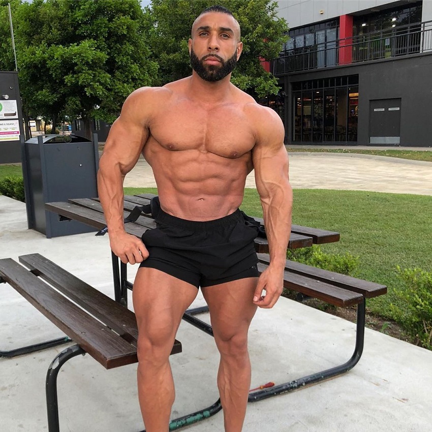 Basem Altakrity posing shirtless outdoors