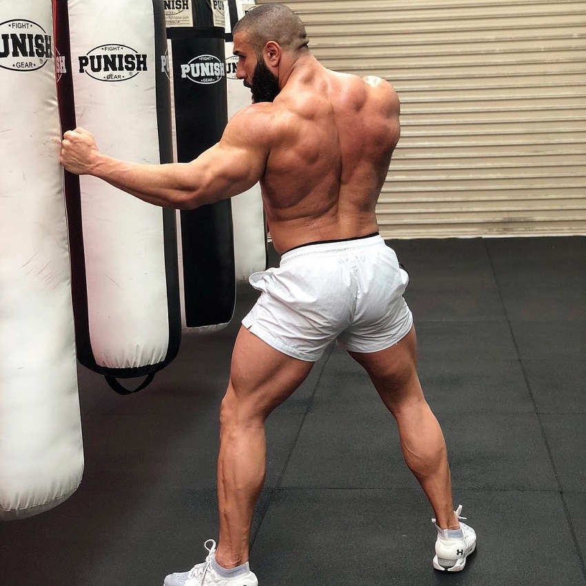 Basem Altakrity punching a boxing bag during training