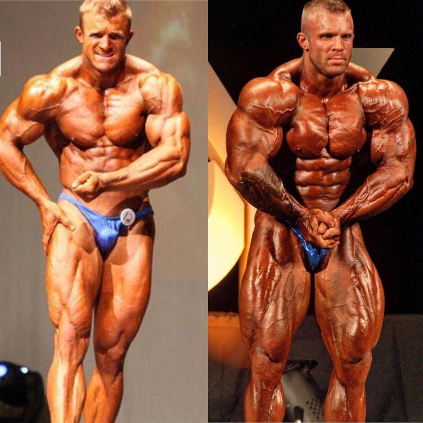 Iain Valliere before and after transformation on the bodybuilding stage