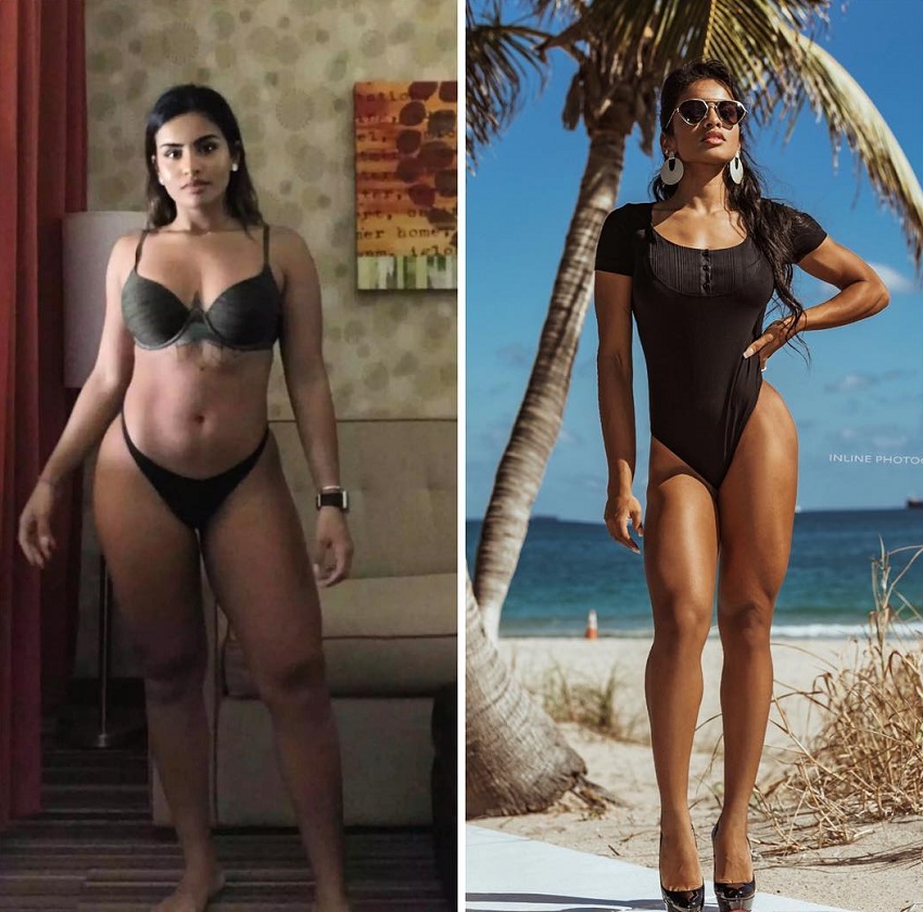 Pricilla Aqilla standing on the beach looking fit and curvy