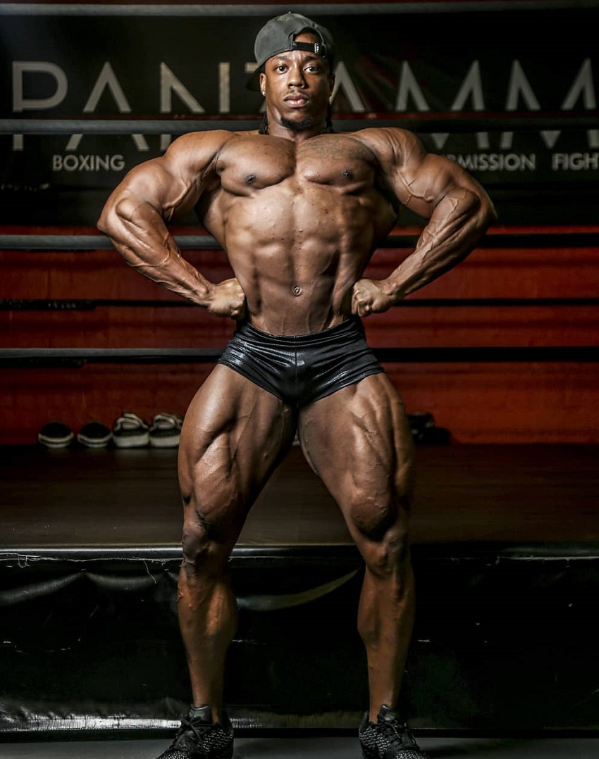 Rickey Moten doing a front lat spread pose